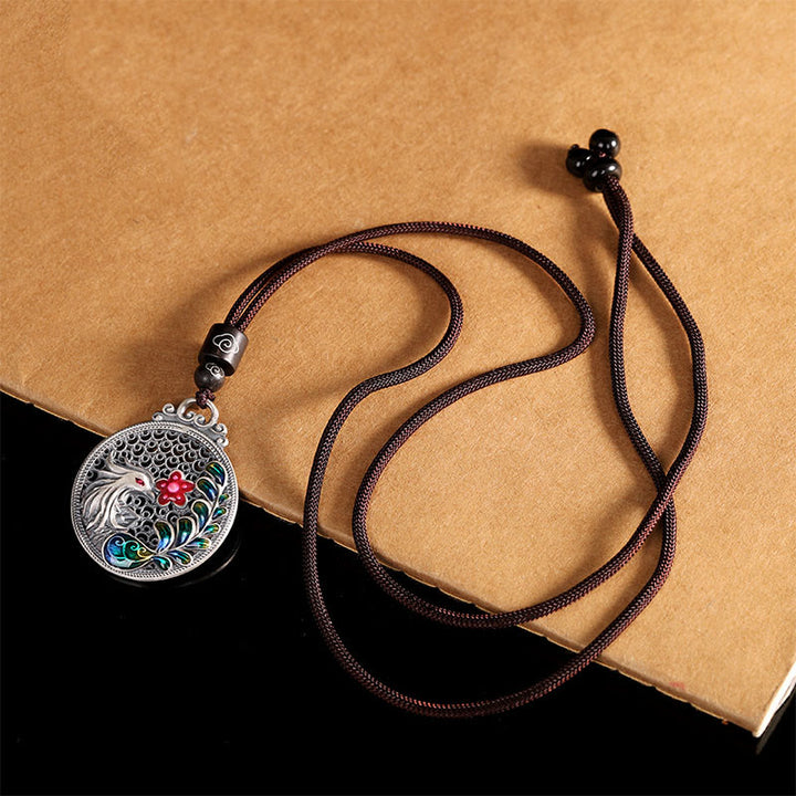 Collana con ciondolo a forma di fenice in argento sterling 990 con Buddha Stones e protezione dalla fortuna