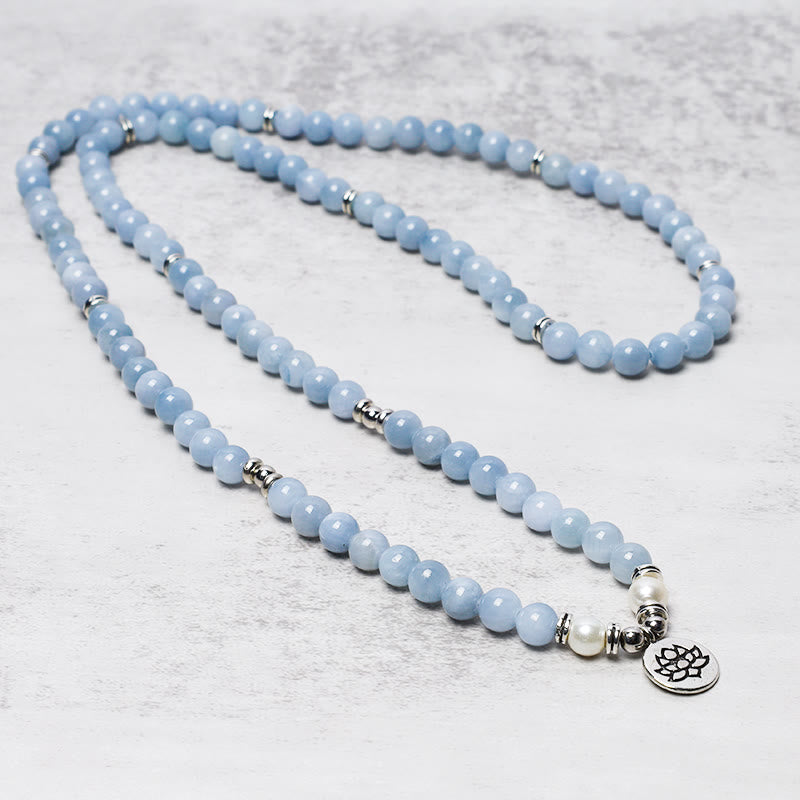 Buddha Stones 108 Mala Beads Braccialetto curativo in acquamarina
