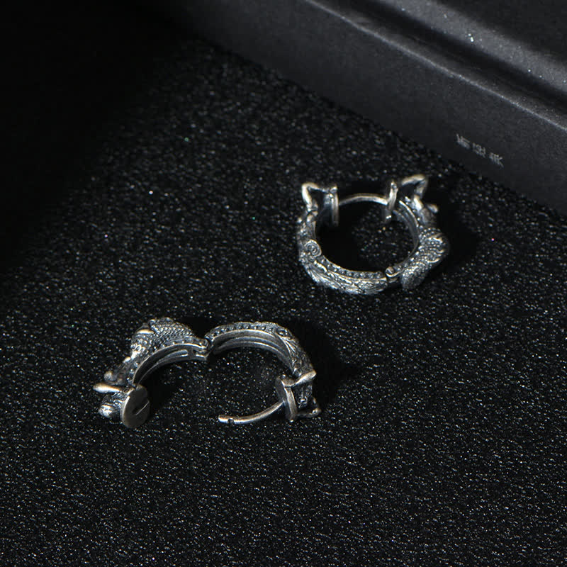Orecchini di protezione con motivo a cerchio di drago in argento sterling 925