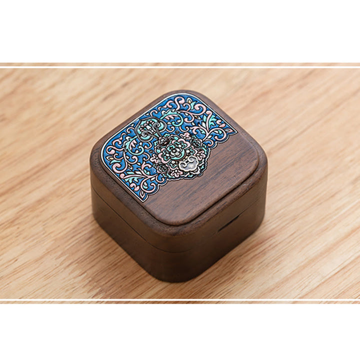 Scatola portaoggetti per gioielli in legno di noce nero fatto a mano retrò, scatola regalo in legno di foglia