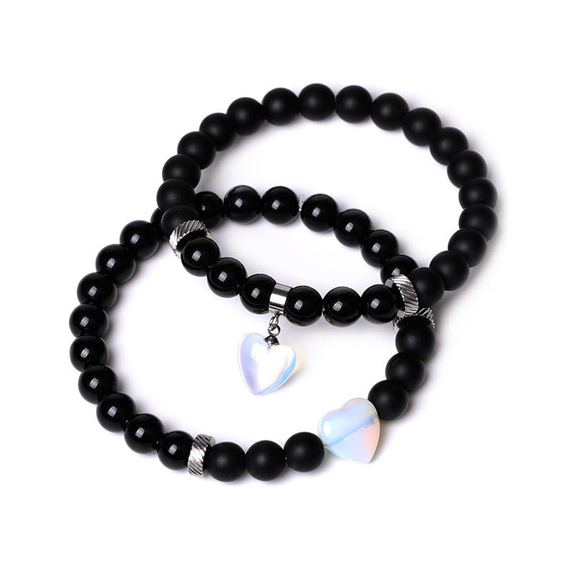 Buddha Stones 2 pezzi onice nero pietra di cristallo amore cuore protezione supporto coppia braccialetto