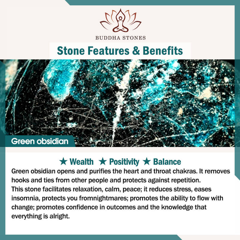Braccialetto della ricchezza in ossidiana verde naturale Buddha Stones