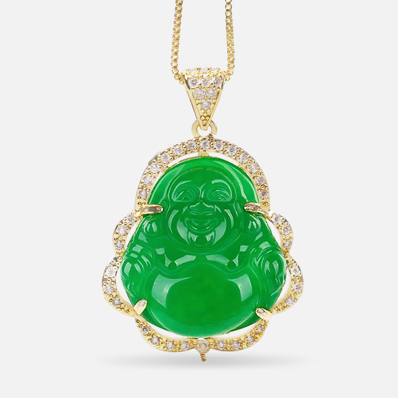 Collana Buddha Stones Buona Fortuna Buddha Ridente - A-Buddha che ride-Oro/Verde - image 1
