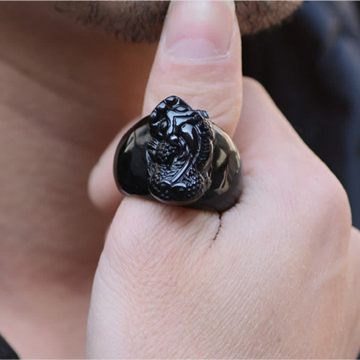 Anello di forza in ossidiana nera PiXiu FengShui
