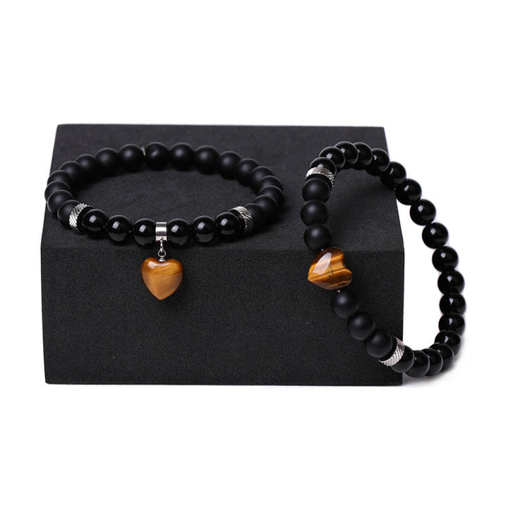 Buddha Stones 2 pezzi onice nero pietra di cristallo amore cuore protezione supporto coppia braccialetto