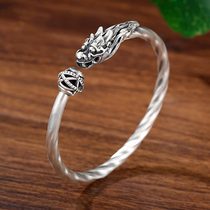 Buddha Stones 999 Sterling Silver Anno del Drago Fortuna Forza Braccialetto Polsino in Metallo