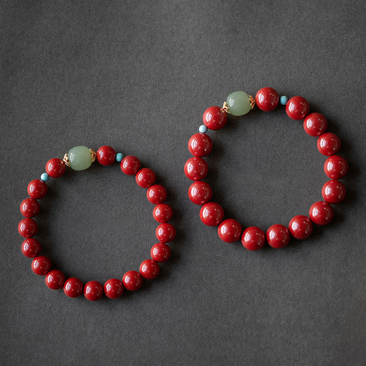 Braccialetto della fortuna Buddha Stones Cinnabar Green Aventurina