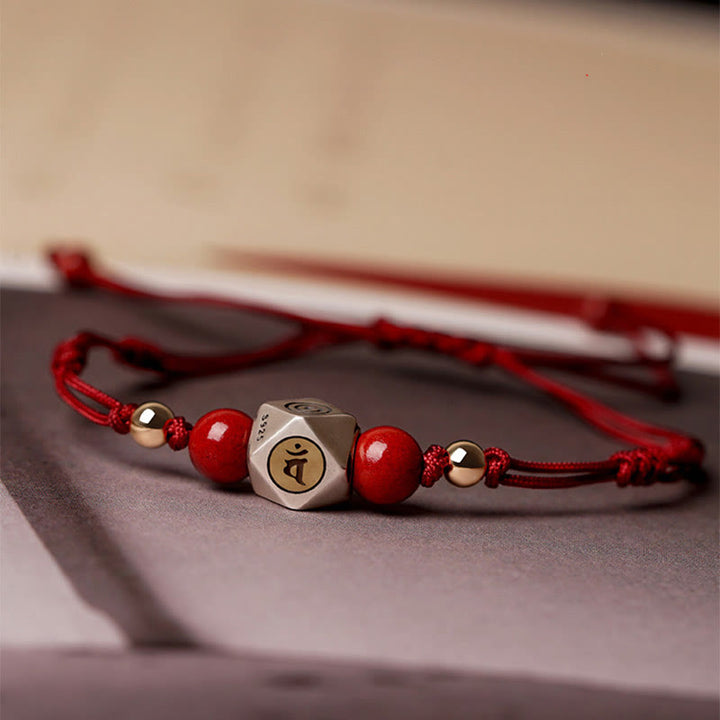 Braccialetto intrecciato calmo in argento sterling 925 fatto a mano con cinabro e zodiaco cinese Buddha Stones