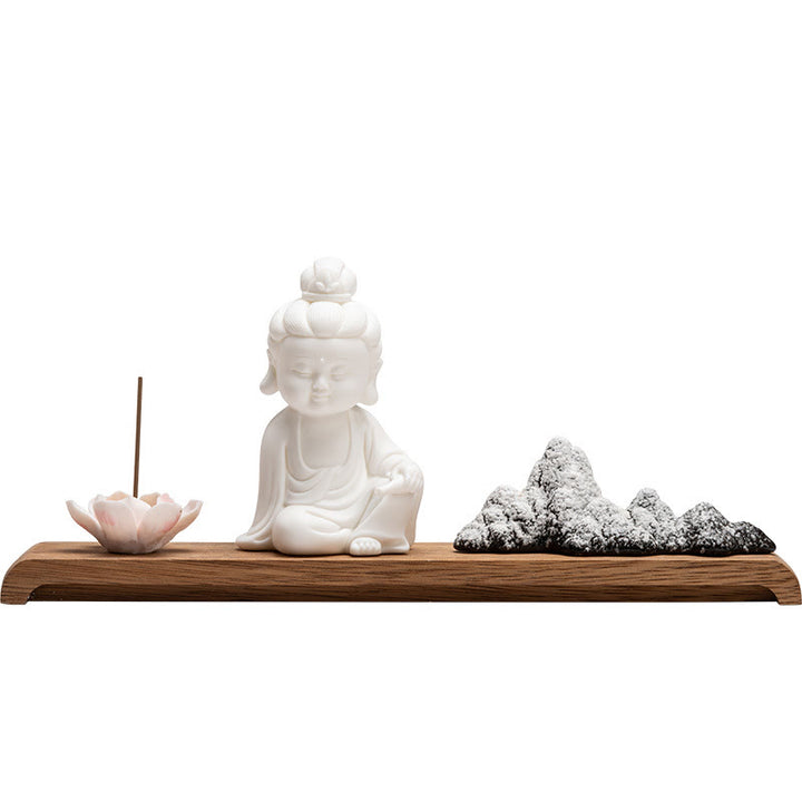Buddha Stones Fiore di Loto Tathagata Kwan Yin Avalokitesvara Ksitigarbha Meditazione Bastoncino di Ceramica Bruciatore di Incenso Decorazione