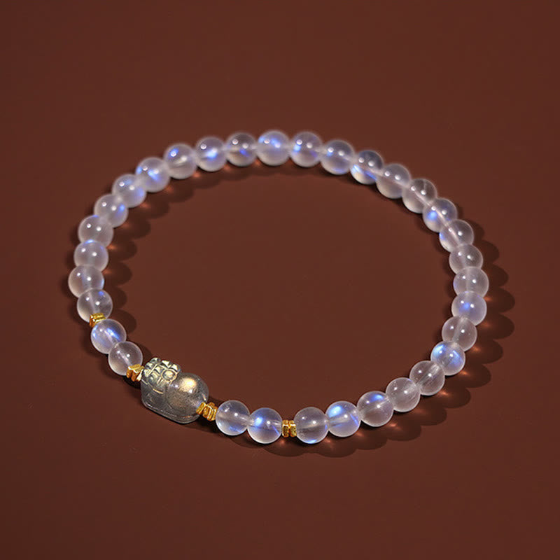 Braccialetto di guarigione PiXiu in pietra di luna naturale placcato oro in argento sterling 925 Buddha Stones