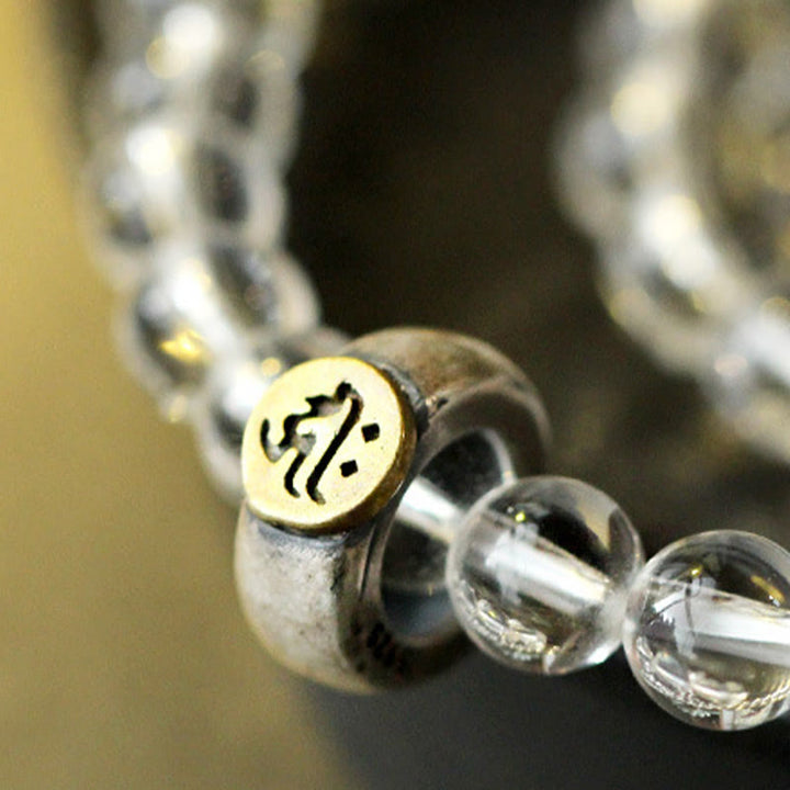 Braccialetto triplo giro in argento sterling 925 con Buddha Stones , zodiaco cinese, Buddha natale, cristallo bianco, meditazione