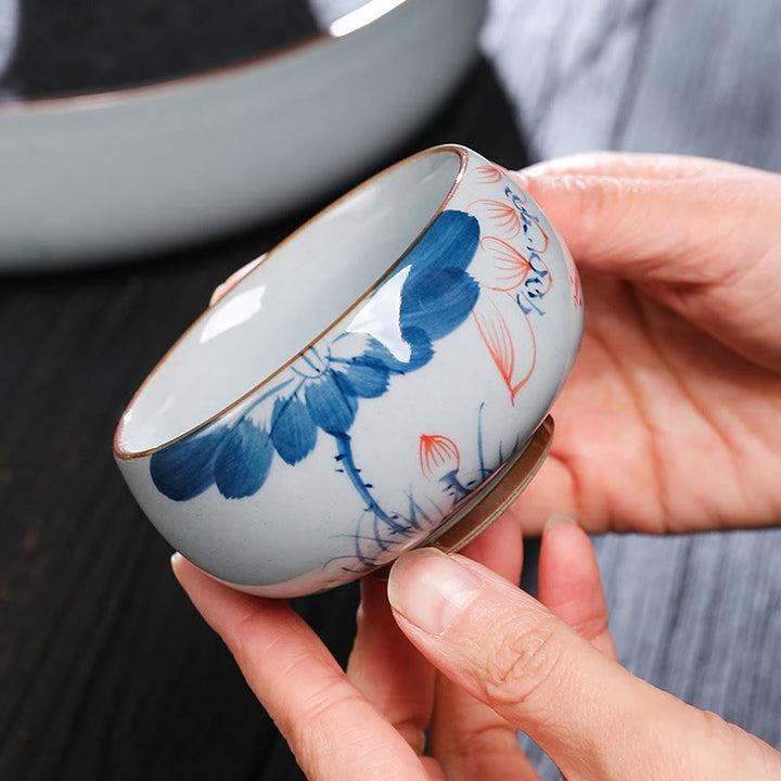 Buddha Stones Fiore di Loto Foglia di Bambù Tazza da Tè in Ceramica Tazze da Tè Kung Fu