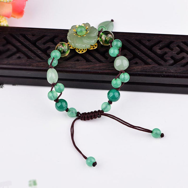 Braccialetto con fiori pendenti in giada verde naturale Buddha Stones Luck