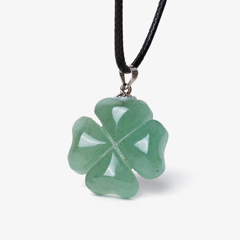 Collana con ciondolo in corda di cuoio con quadrifoglio e avventurina verde in argento sterling 925 Buddha Stones