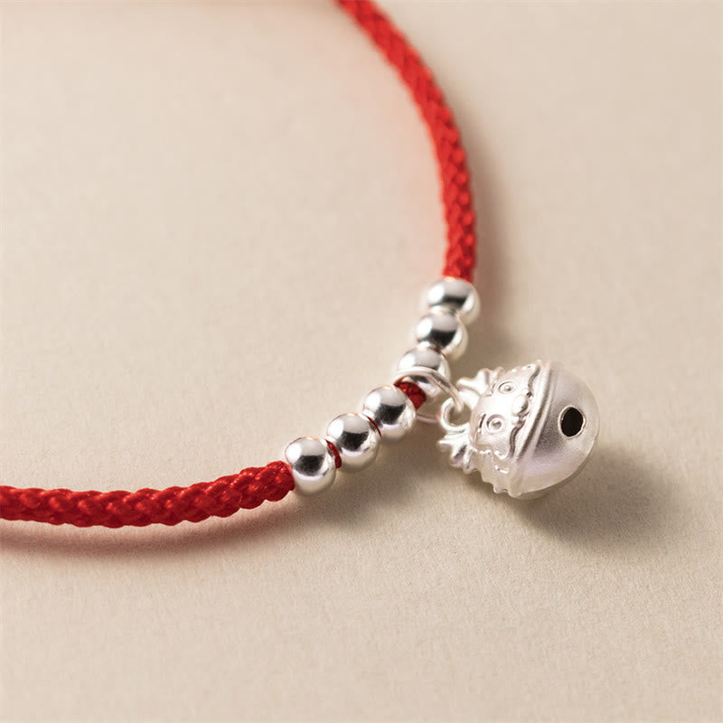 Buddha Stones Anno del Drago Braccialetto rosso intrecciato in argento sterling 925 fatto a mano con drago intagliato