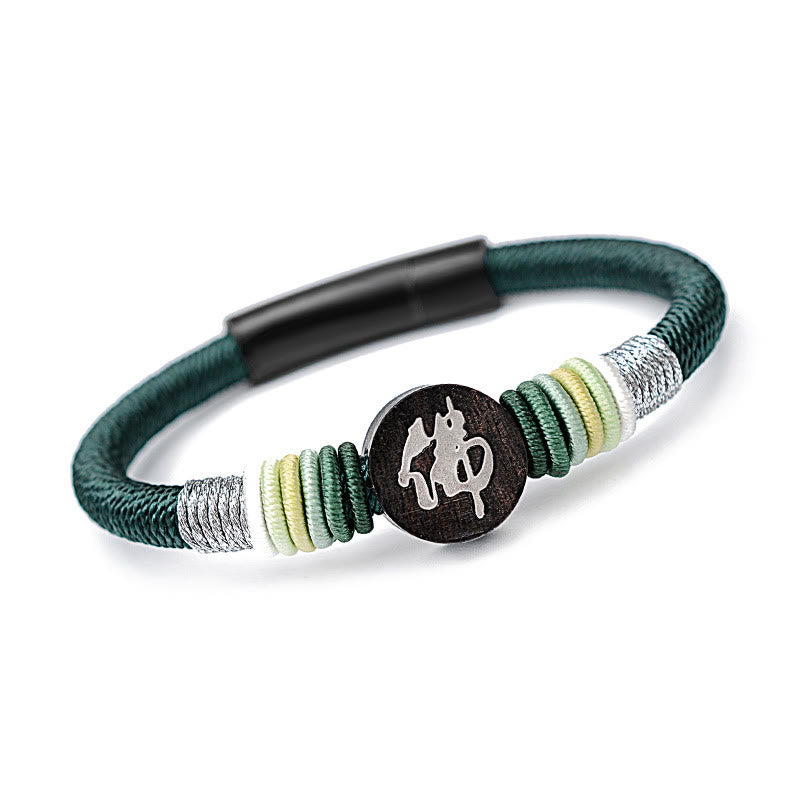 Braccialetto in corda artigianale in ebano con carattere Buddha Stones Buddha