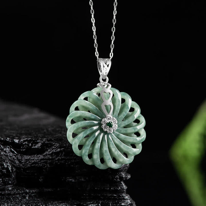 Collana con ciondolo Buddha Stones in argento sterling 925, giada rotonda naturale, fibbia della pace, abbondanza