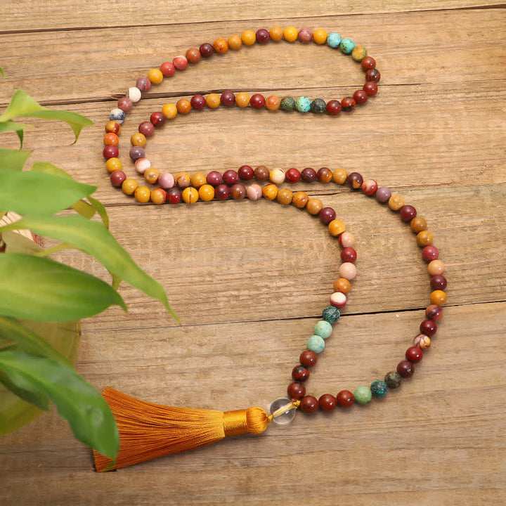 Buddha Stones 108 Mala Beads Mookaite Braccialetto di crescita emozionale Collana con nappa Pendente