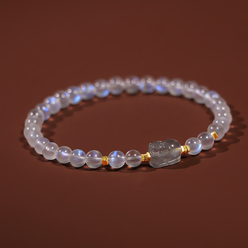 Braccialetto di guarigione PiXiu in pietra di luna naturale placcato oro in argento sterling 925 Buddha Stones