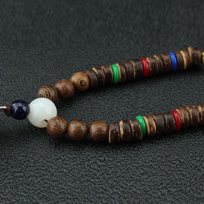 Buddha Stones Tibetano Om Mani Padme Hum Ruota della Preghiera Rotazione Vajra Collana Pendente in Legno - image 11