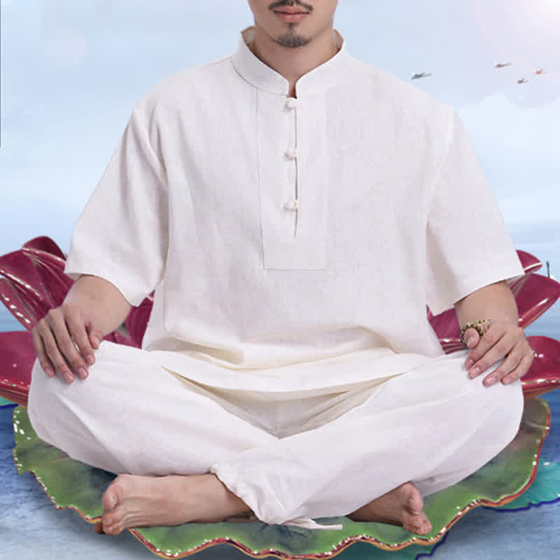Buddha Stones Spirituale Zen Meditazione Preghiera Pratica Cotone Lino Abbigliamento Uomo Set - image 1
