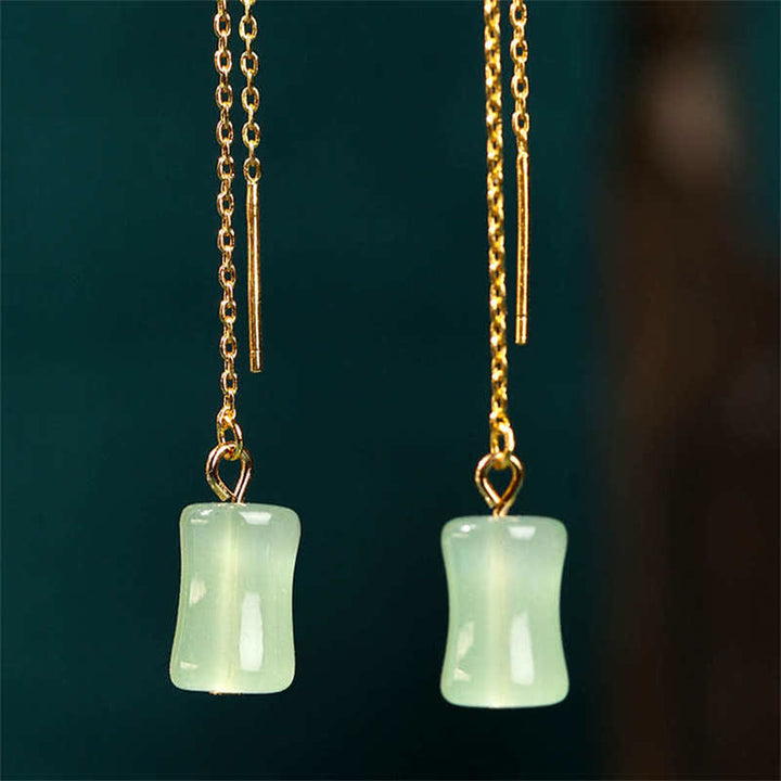 Orecchini pendenti con motivo Buddha Stones Jade Bamboo Luck