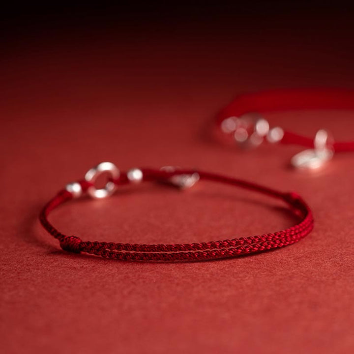 Braccialetto in corda rossa con fibbia in argento sterling 925 Buddha Stones Lucky Fortune Peace Joy Lotus Peace
