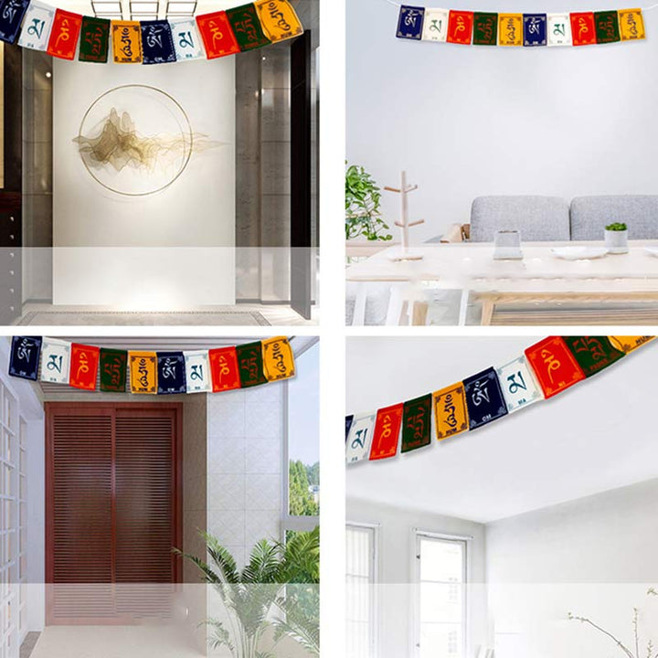 Bandiera decorativa per auto con la benedizione tibetana del cavallo a vento Om Mani Padme Hum, ideale per esterni, con preghiera e decorazione per auto. - image 7