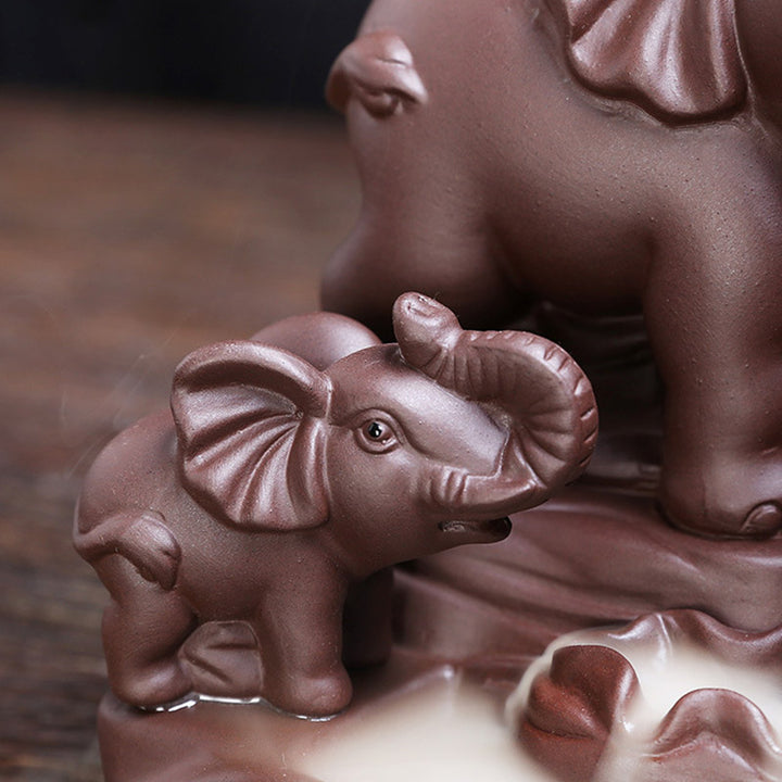 Decorazione per bruciatore di incenso con protezione per fontana di fumo a riflusso in argilla viola elefante tibetano