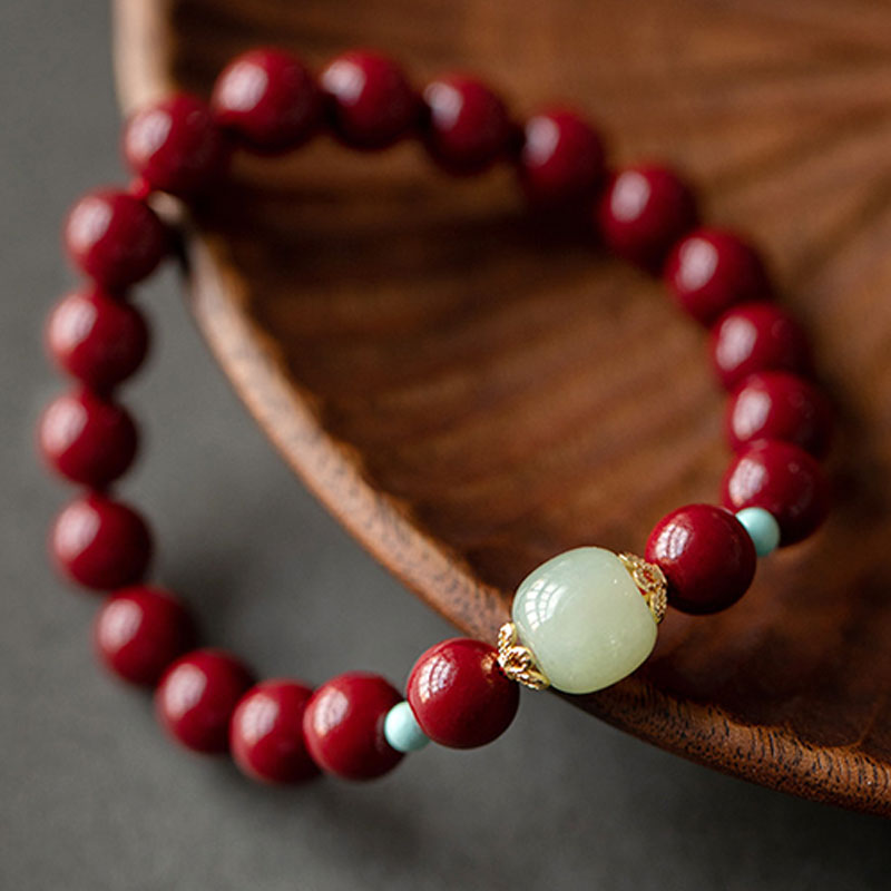 Braccialetto della fortuna Buddha Stones Cinnabar Green Aventurina