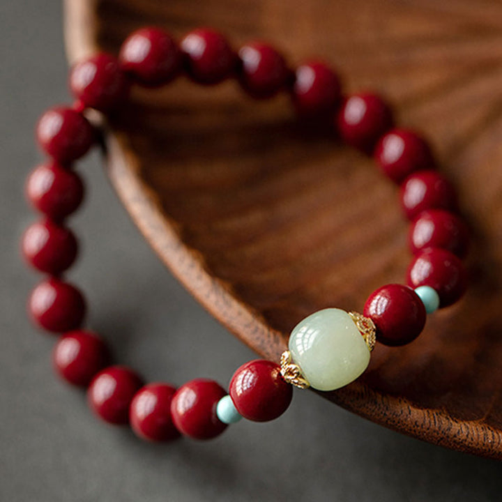 Braccialetto della fortuna Buddha Stones Cinnabar Green Aventurina