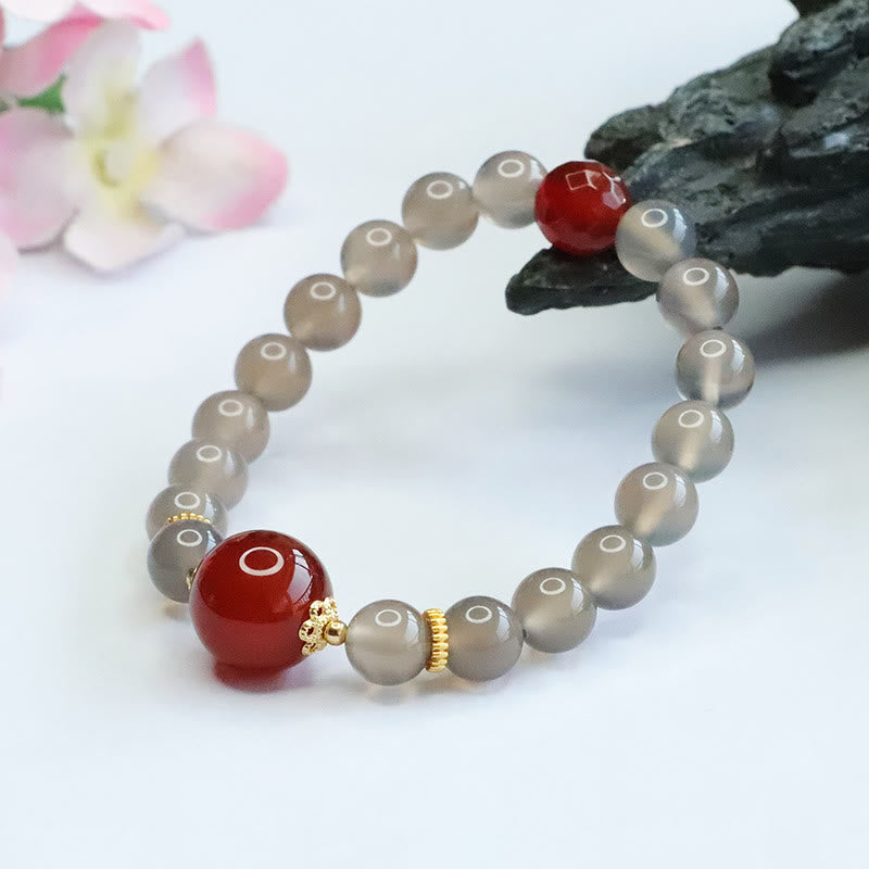 Braccialetto dell'armonia in agata rossa e calcedonio grigio naturale Buddha Stones