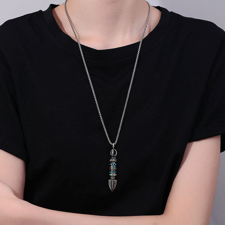 Buddha Stones Tibetano Om Mani Padme Hum Protezione Ricchezza Collana girevole pendente