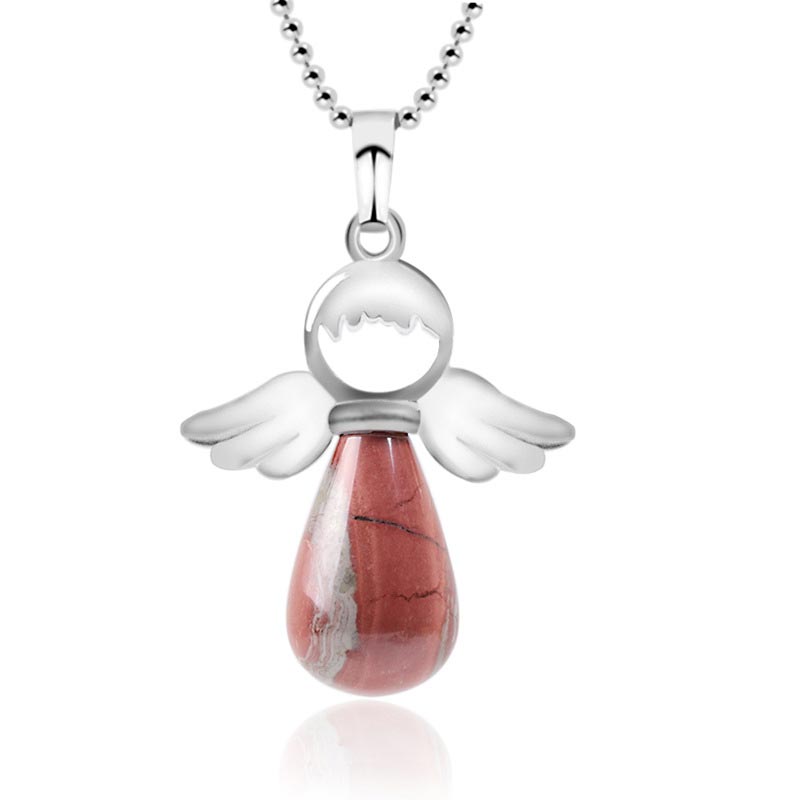 Collana con ciondolo portafortuna in cristallo naturale con piccole ali d'angelo Buddha Stones