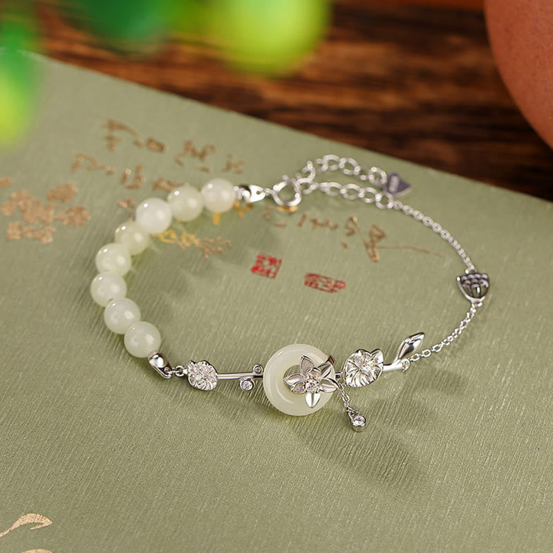 Bracciale con catena portafortuna in argento sterling 925 con fibbia della pace in giada Hetian Buddha Stones