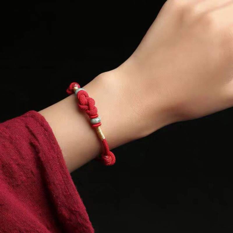 Porta buona fortuna braccialetto di coppia intrecciato con nodo di giada rossa