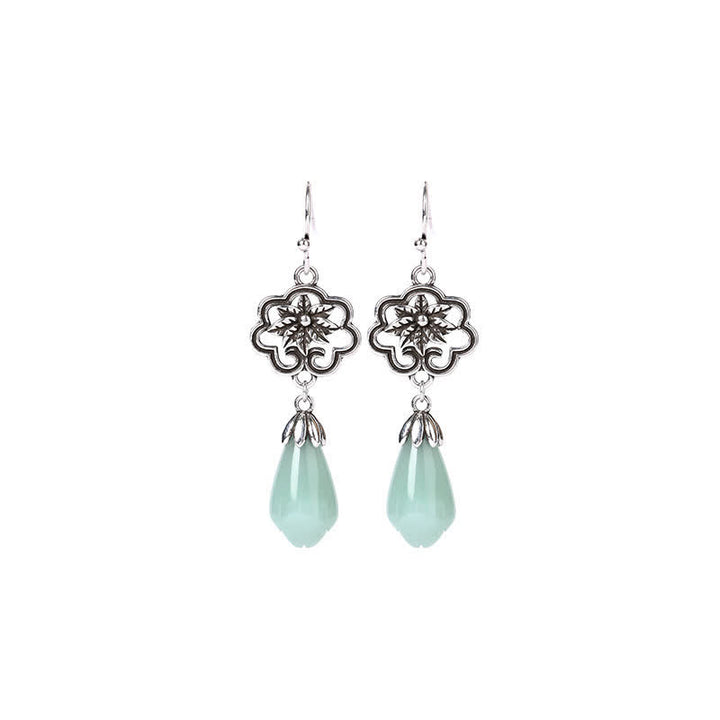 Orecchini pendenti Buddha Stones Magnolia Flower Jade Water Drop Prosperity
