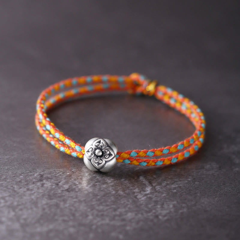 Bracciale intrecciato multicolore Buddha Stones in argento sterling 999 Persimmon Luck