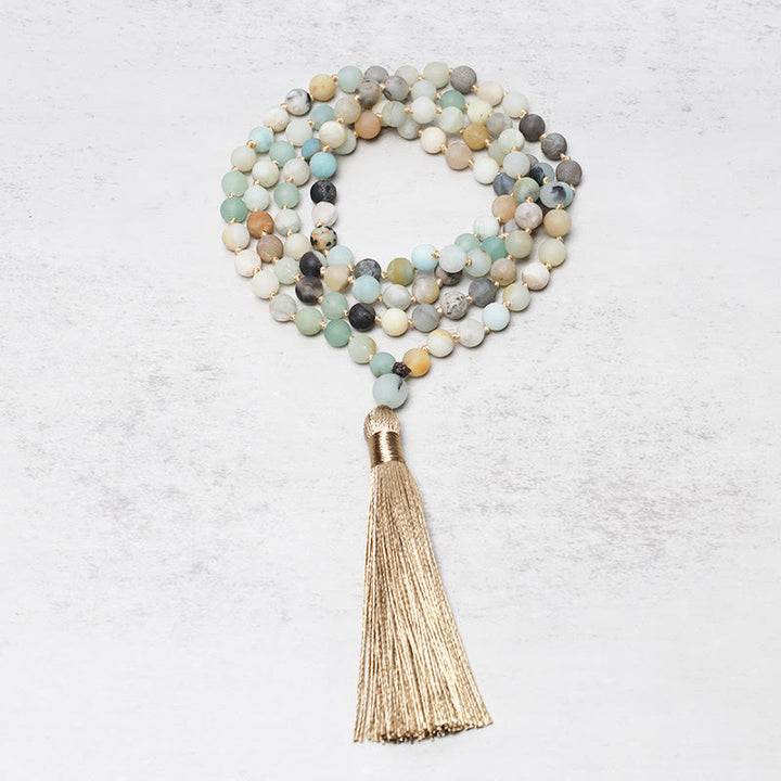 Braccialetto Mala con nappa in perle di amazzonite Buddha Stones 108