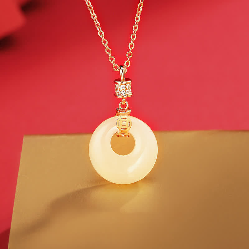 Buddha Stones 925 Sterling Silver Hetian Giada Bianca Moneta Fiore Pace Fibbia Collana Pendente Fortuna - image 0