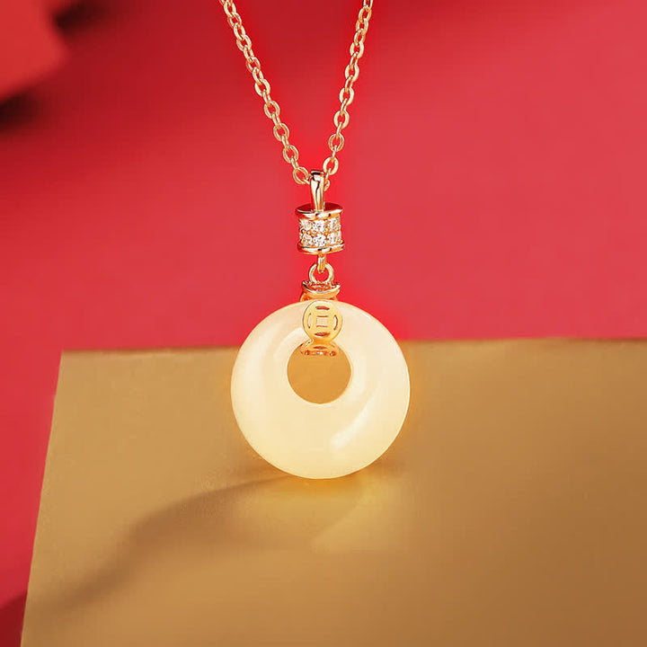 Buddha Stones 925 Sterling Silver Hetian Giada Bianca Moneta Fiore Pace Fibbia Collana Pendente Fortuna