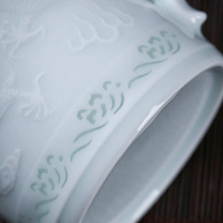 Buddha Stones Jingdezhen Linglong Porcellana Drago di Buon Auspicio Barca Fenice Navigazione Liscia Tazza da Tè in Ceramica Tazze da Tè da Ufficio 420ml