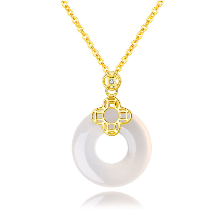 Collana pendente con Buddha Stones positivo in argento sterling 925 con moneta in calcedonio e fibbia per la pace