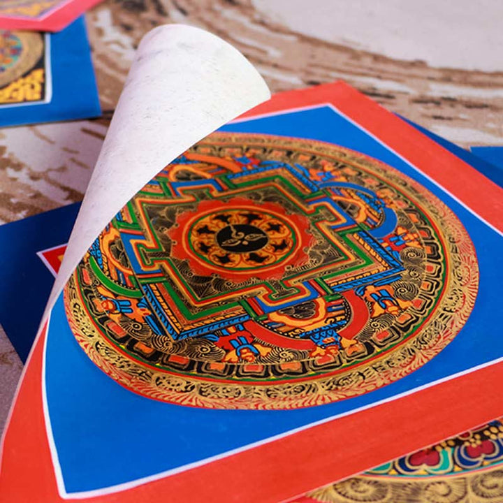 Dipinto Thangka tibetano fatto a mano, benedizione Thangka, scatola cieca, motivo a colori casuali