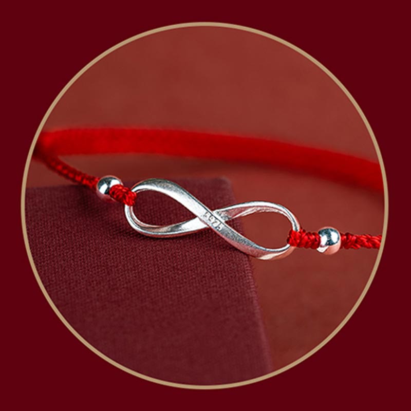 Buddha Stones 925 Sterling Silver Endless Knot Protezione Fortuna Braccialetto Cavigliera Corda Rossa