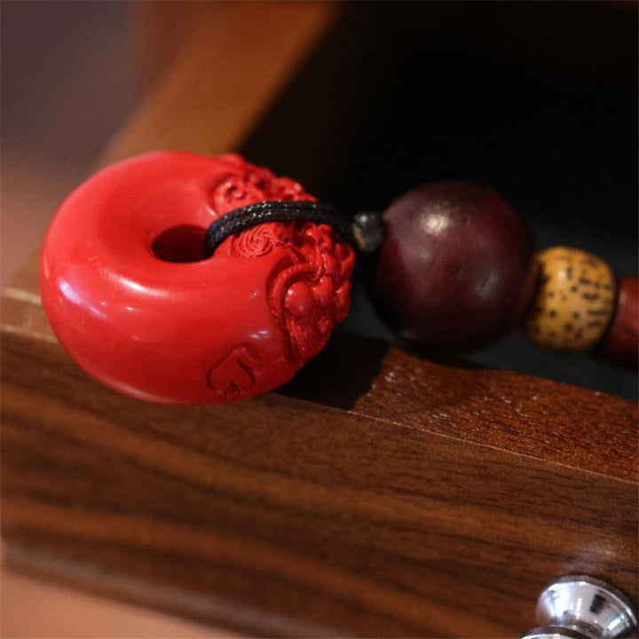 Buddha Stones Cinnabar naturale PiXiu Peace Buckle Benedizione Portachiavi per auto