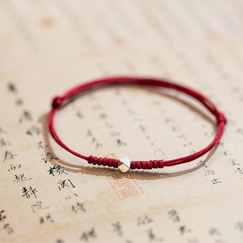 Braccialetto intrecciato con cordino rosso in argento sterling 925 Buddha Stones Luck Bead Protection