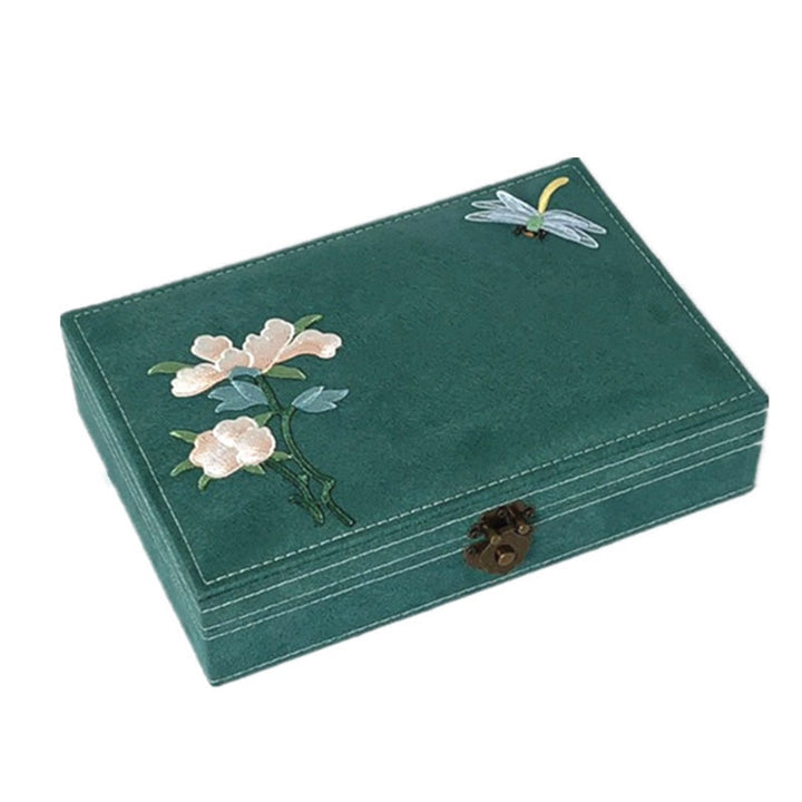 Buddha Stones Flowers Dragonfly Jewelry Box Organizer Scatola portaoggetti per gioielli a strato singolo Scatola di flanella