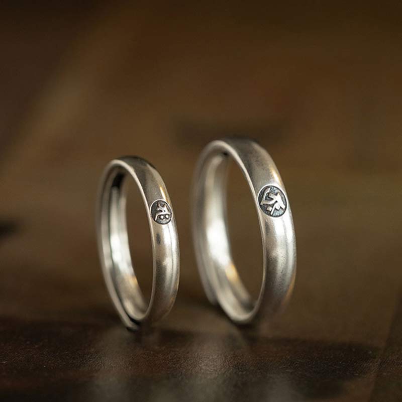 Anello di coppia di benedizione del Buddha Buddha Stones in argento sterling 925, zodiaco cinese, natale - image 2