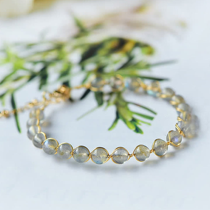 Braccialetto positivo di guarigione in pietra di luna naturale Buddha Stones 14K Gold
